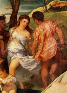 バリアン、アリアンの背後にある2人の人物の詳細。 c.1518キャンバスに油彩 作： Tiziano Vecelli
